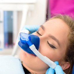 Close-up of patient receiving nitrous oxide sedation in Murphy, TX 