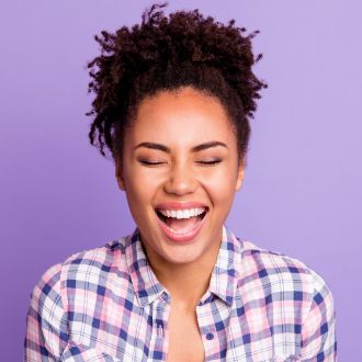 Short hair girl in purple background
